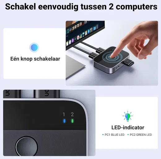 UGREEN USB 3.0 Sharing Switch 2x USB-A Schakelaar 5Gbps Zwart afbeelding 4