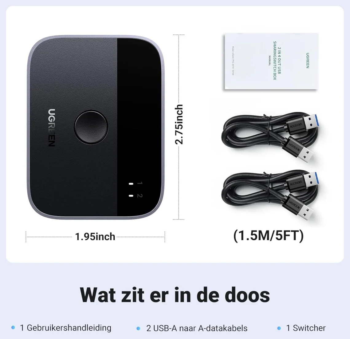 UGREEN USB 3.0 Sharing Switch 2x USB-A Schakelaar 5Gbps Zwart afbeelding 7