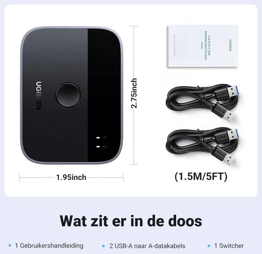 UGREEN USB 3.0 Sharing Switch 2x USB-A Schakelaar 5Gbps Zwart afbeelding 7