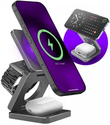 Buddi Power 3-in-1 Qi2 Draadloze MagSafe Oplader Smartphone/Apple Watch/AirPods afbeelding