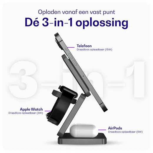 Buddi Power 3-in-1 Qi2 Draadloze MagSafe Oplader Smartphone/Apple Watch/AirPods afbeelding 2