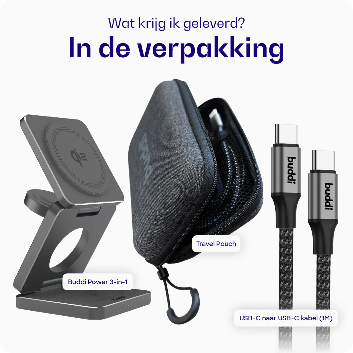 Buddi Power 3-in-1 Qi2 Draadloze MagSafe Oplader Smartphone/Apple Watch/AirPods afbeelding 5