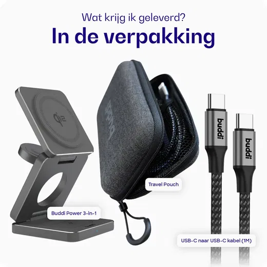 Buddi Power 3-in-1 Qi2 Draadloze MagSafe Oplader Smartphone/Apple Watch/AirPods afbeelding 5