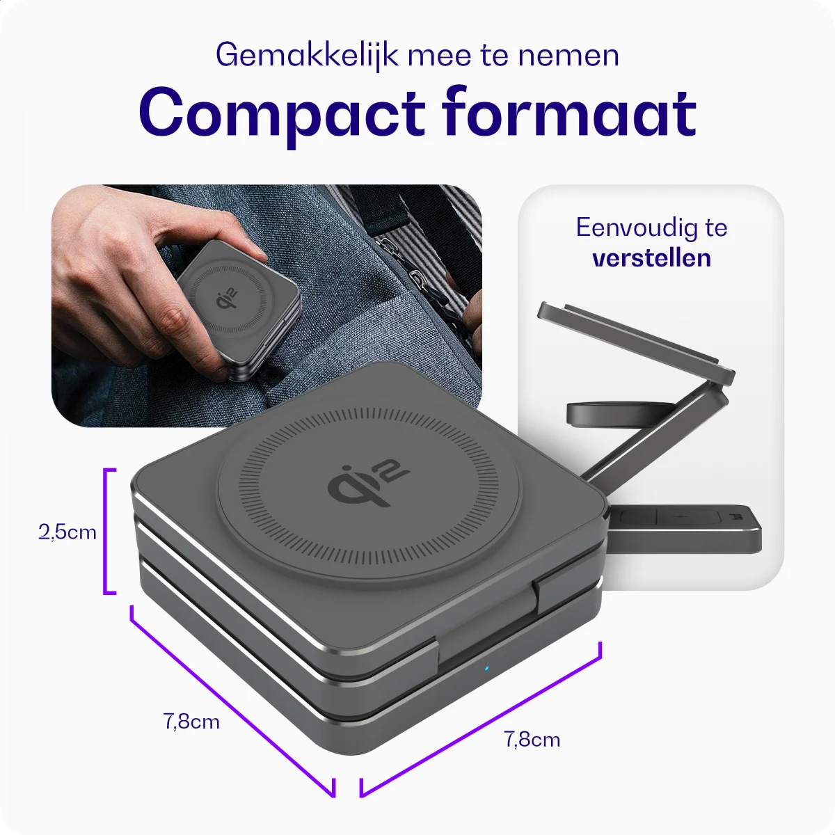 Buddi Power 3-in-1 Qi2 Draadloze MagSafe Oplader Smartphone/Apple Watch/AirPods afbeelding 4