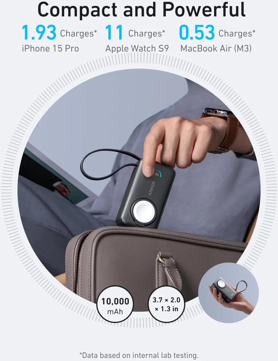 Anker MagGo 35W 10.000 mAh Powerbank Telefoon en Apple Watch Oplader Zwart afbeelding 7