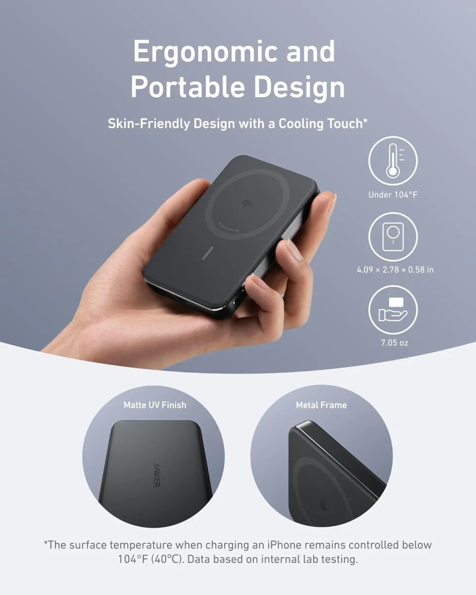 Anker MagGo 15W Slim Qi2 / MagSafe Powerbank met USB-C Poort 10.000mAh Zwart afbeelding 4