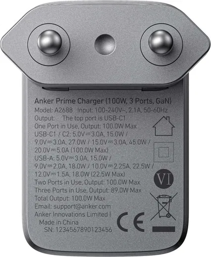 Anker Prime (100W) GaN Snellader USB-C/USB-A Fast Charge Adapter Zwart afbeelding 8