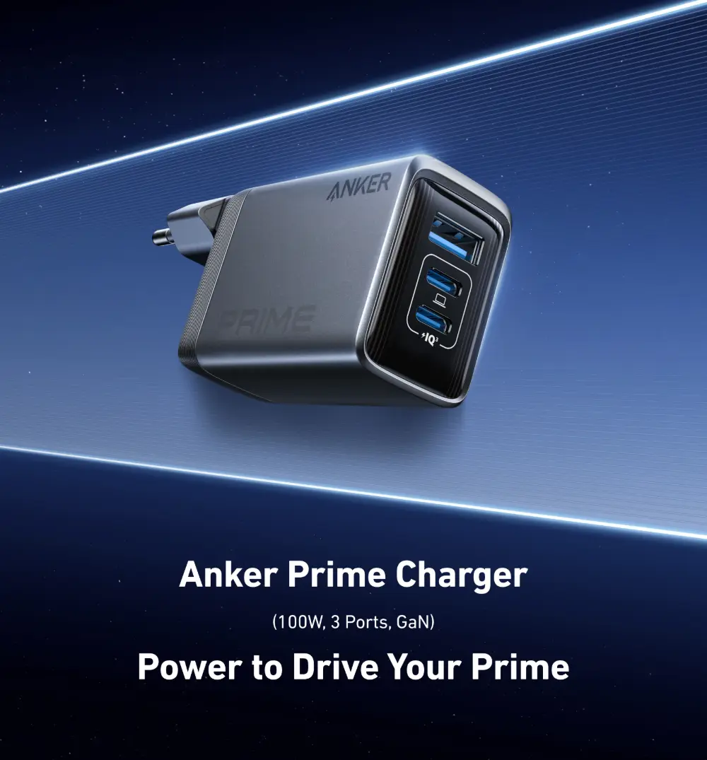 Anker Prime (100W) GaN Snellader USB-C/USB-A Fast Charge Adapter Zwart afbeelding 2
