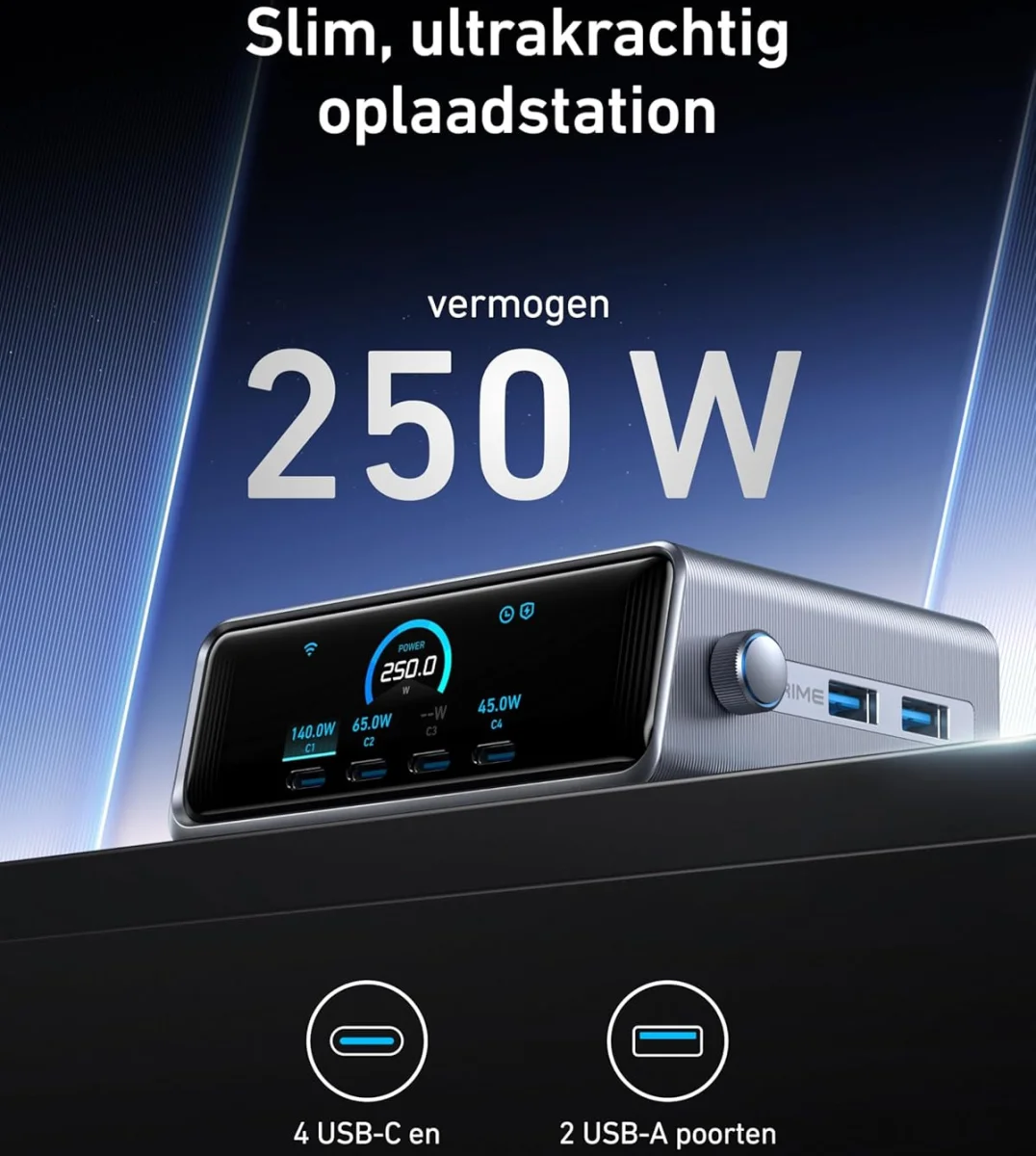 Anker Prime (250W) 6-Poorts Snellader GaN USB/USB-C Oplaadstation afbeelding 2