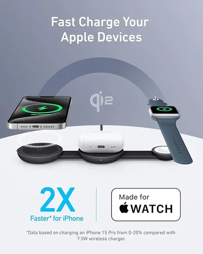 Anker MagGo (15W) 3-in-1 Draadloze MagSafe / Qi2 Oplader Zwart afbeelding 4