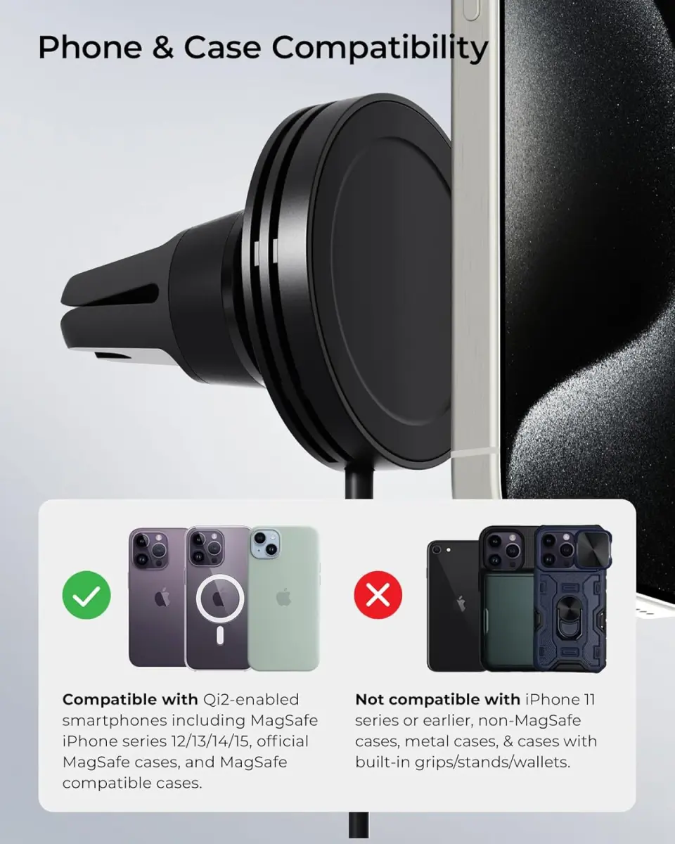 iOttie Velox Qi2/MagSafe 15W Telefoonhouder Ventilatierooster met Autolader 20W afbeelding 5