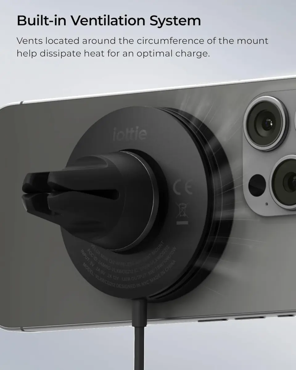 iOttie Velox Qi2/MagSafe 15W Telefoonhouder Ventilatierooster met Autolader 20W afbeelding 6