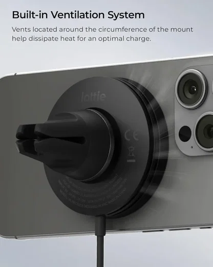 iOttie Velox Qi2/MagSafe 15W Telefoonhouder Ventilatierooster met Autolader 20W afbeelding 6