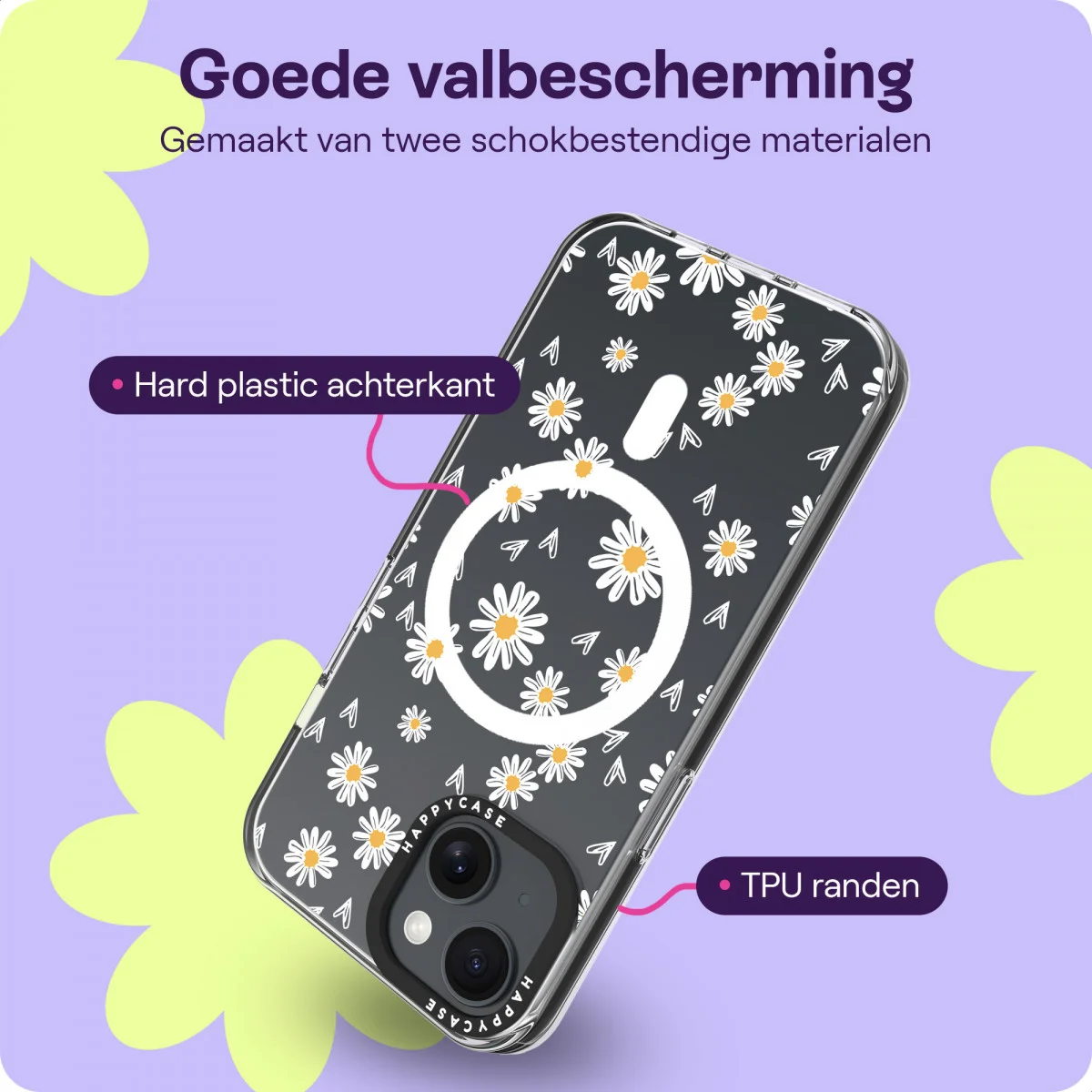 HappyCase Joy Apple iPhone 14 / 13 Hoesje MagSafe Back Cover Daisy Hearts afbeelding 6