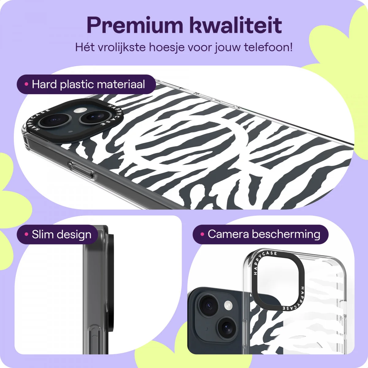 HappyCase Joy Apple iPhone 17e/16e/14/13 Hoesje MagSafe Back Cover Silver Zebra afbeelding 3