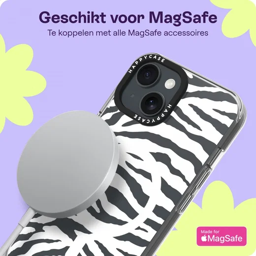 HappyCase Joy Apple iPhone 17e/16e/14/13 Hoesje MagSafe Back Cover Silver Zebra afbeelding 5