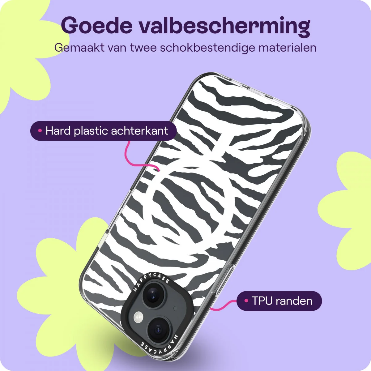 HappyCase Joy Apple iPhone 17e/16e/14/13 Hoesje MagSafe Back Cover Silver Zebra afbeelding 6