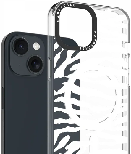 HappyCase Joy Apple iPhone 17e/16e/14/13 Hoesje MagSafe Back Cover Silver Zebra afbeelding 2