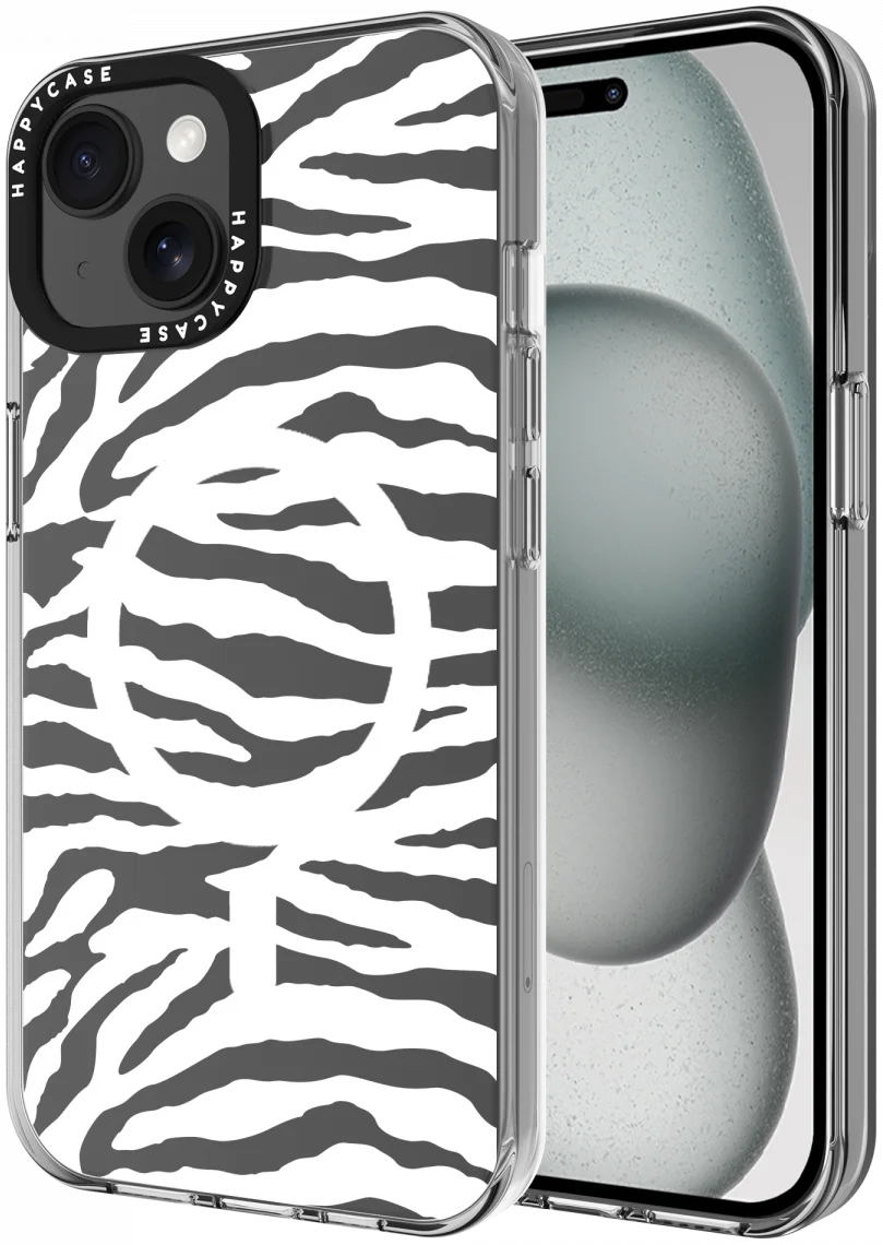 HappyCase Joy Apple iPhone 15 Hoesje MagSafe Back Cover Silver Zebra afbeelding 1