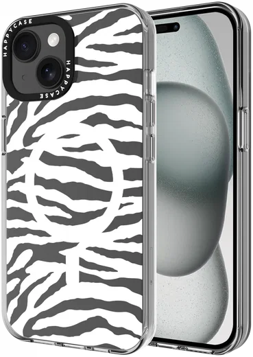 HappyCase Joy Apple iPhone 15 Hoesje MagSafe Back Cover Silver Zebra afbeelding 1