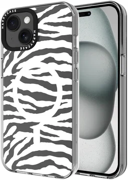 HappyCase Joy Apple iPhone 15 Hoesje MagSafe Back Cover Silver Zebra
