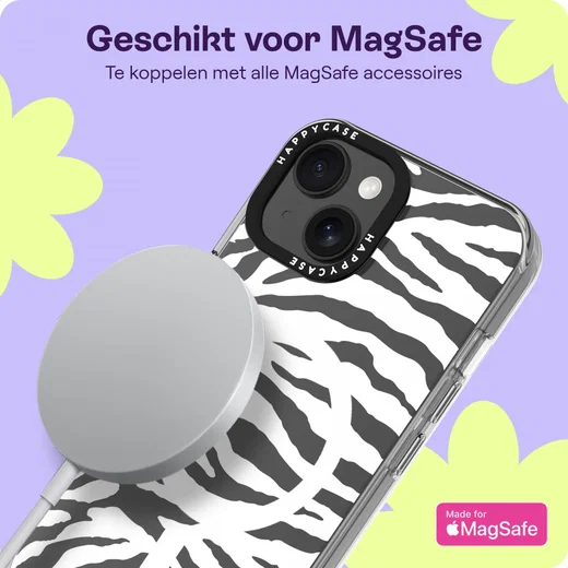 HappyCase Joy Apple iPhone 15 Hoesje MagSafe Back Cover Silver Zebra afbeelding 4