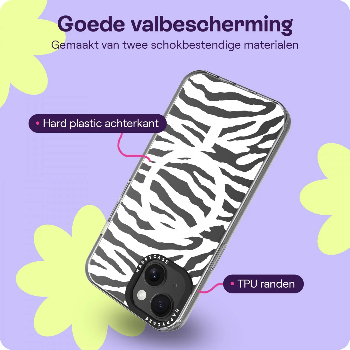 HappyCase Joy Apple iPhone 15 Hoesje MagSafe Back Cover Silver Zebra afbeelding 5