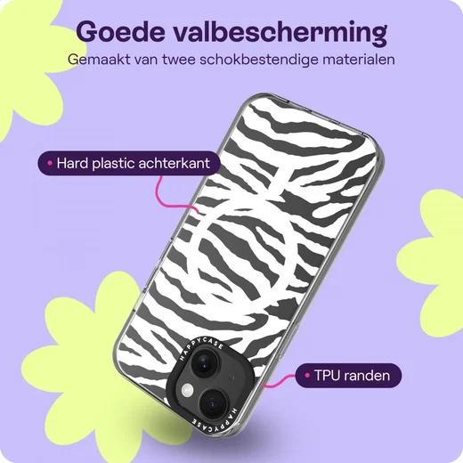 HappyCase Joy Apple iPhone 15 Hoesje MagSafe Back Cover Silver Zebra afbeelding 5