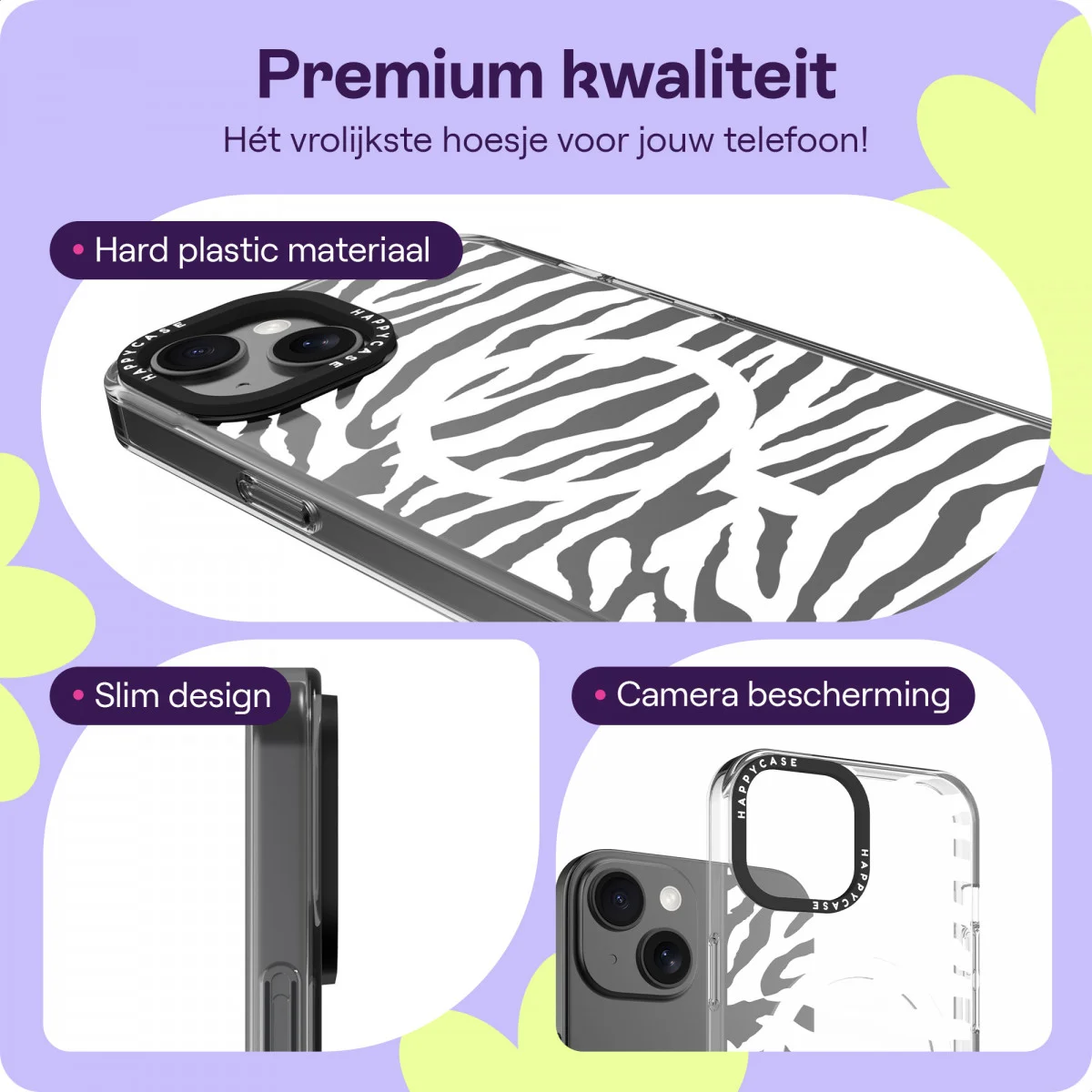 HappyCase Joy Apple iPhone 15 Hoesje MagSafe Back Cover Silver Zebra afbeelding 6