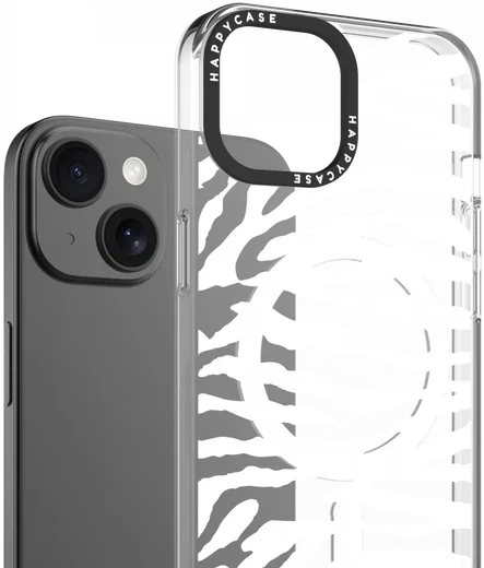 HappyCase Joy Apple iPhone 15 Hoesje MagSafe Back Cover Silver Zebra afbeelding 2