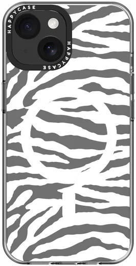 HappyCase Joy Apple iPhone 15 Hoesje MagSafe Back Cover Silver Zebra afbeelding 14