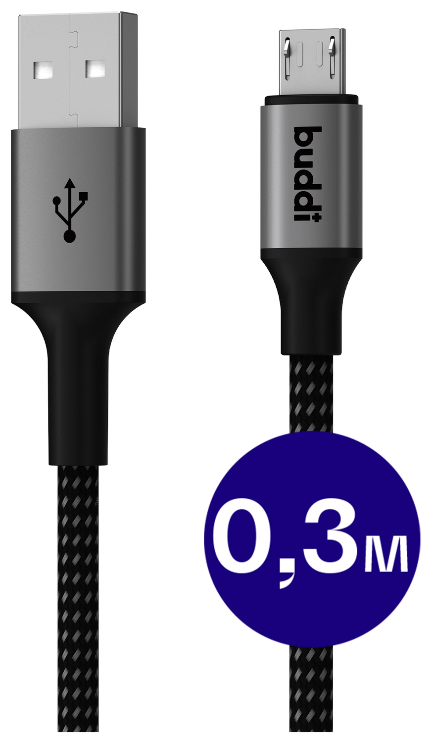 Buddi Flex USB-A naar Micro-USB Kabel 12W Fast Charge 30CM Zwart afbeelding 1