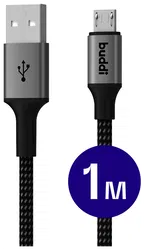 Buddi Flex USB-A naar Micro-USB Kabel 12W Fast Charge 1M Zwart afbeelding