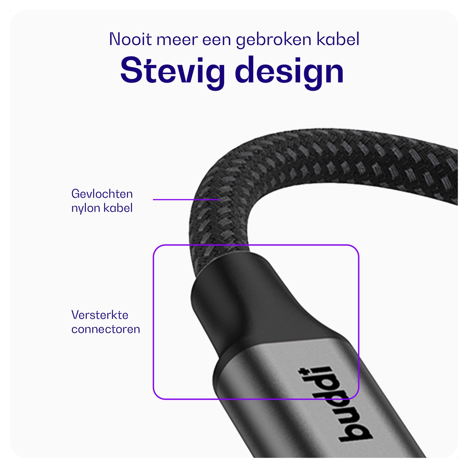 Buddi Flex USB-A naar Micro-USB Kabel 12W Fast Charge 2M Zwart afbeelding 2
