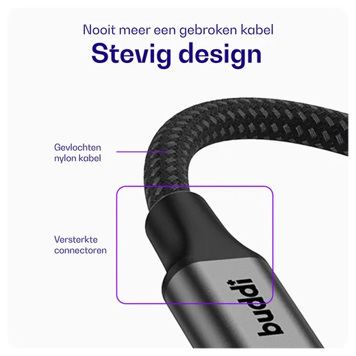 Buddi Flex USB-A naar Micro-USB Kabel 12W Fast Charge 2M Zwart afbeelding 2