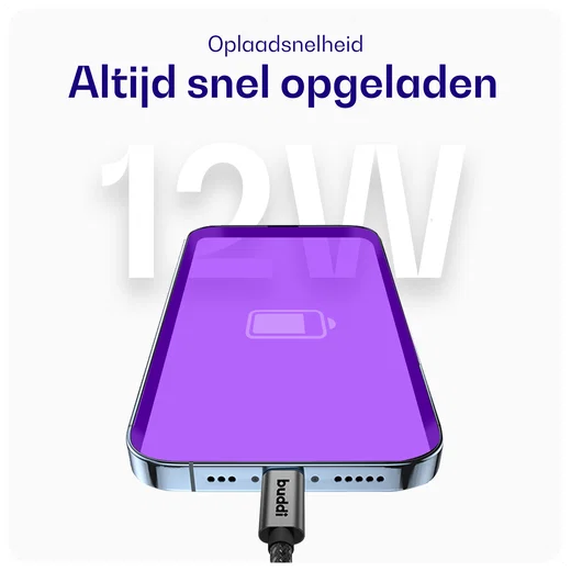 Buddi Flex USB-A naar Lightning Krulsnoer Kabel 12W Fast Charge 1M Zwart afbeelding 5