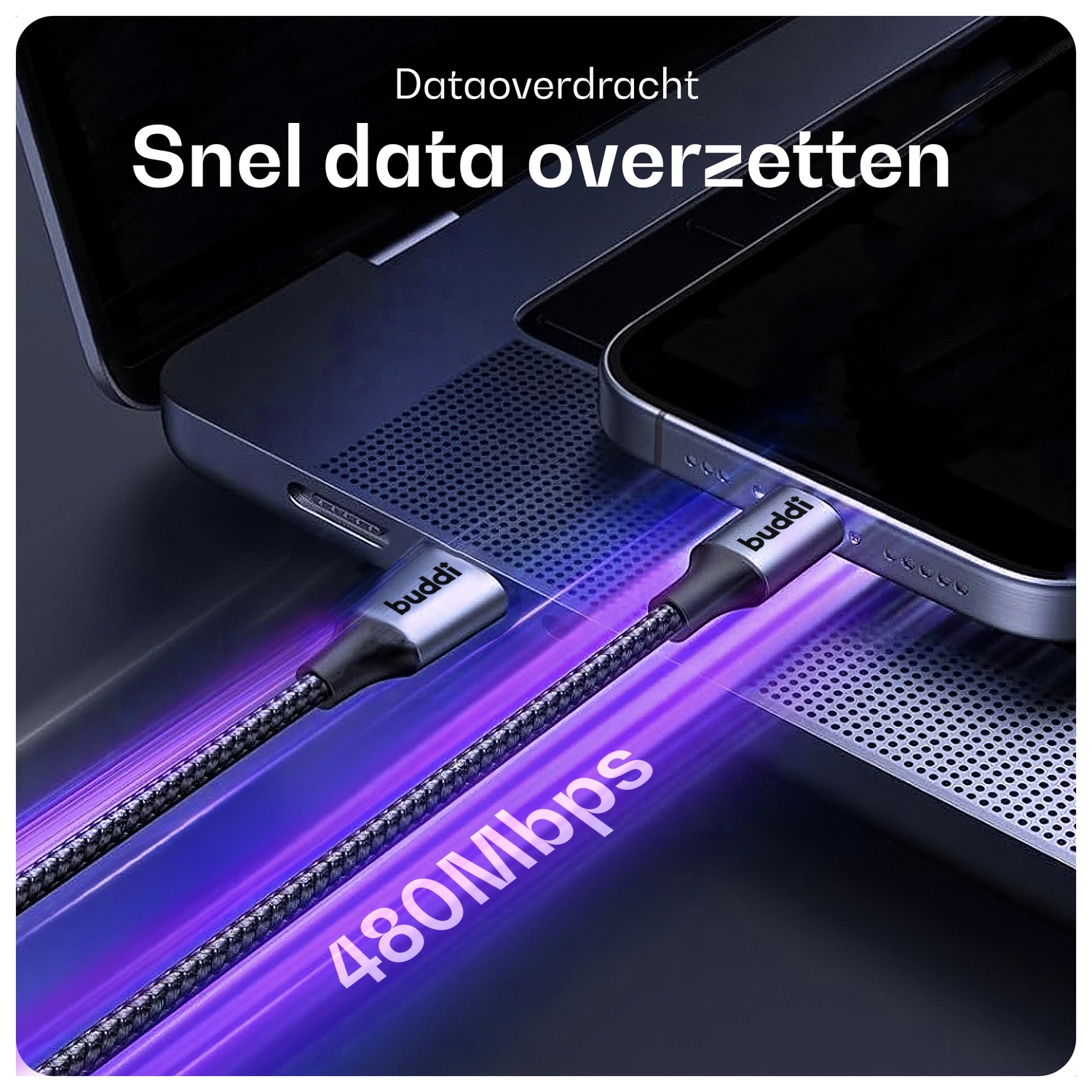 Buddi Flex USB-A naar Lightning Krulsnoer Kabel 12W Fast Charge 1M Zwart afbeelding 8