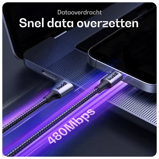 Buddi Flex USB-A naar Lightning Krulsnoer Kabel 12W Fast Charge 1M Zwart afbeelding 8