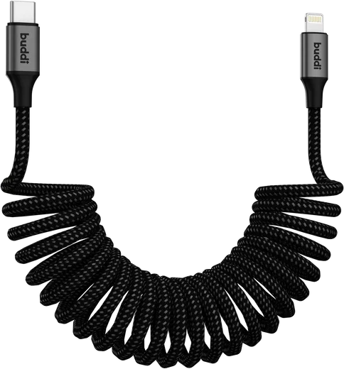 Buddi Flex USB-C naar Lightning Krulsnoer Kabel 12W Fast Charge 1M Zwart afbeelding 13