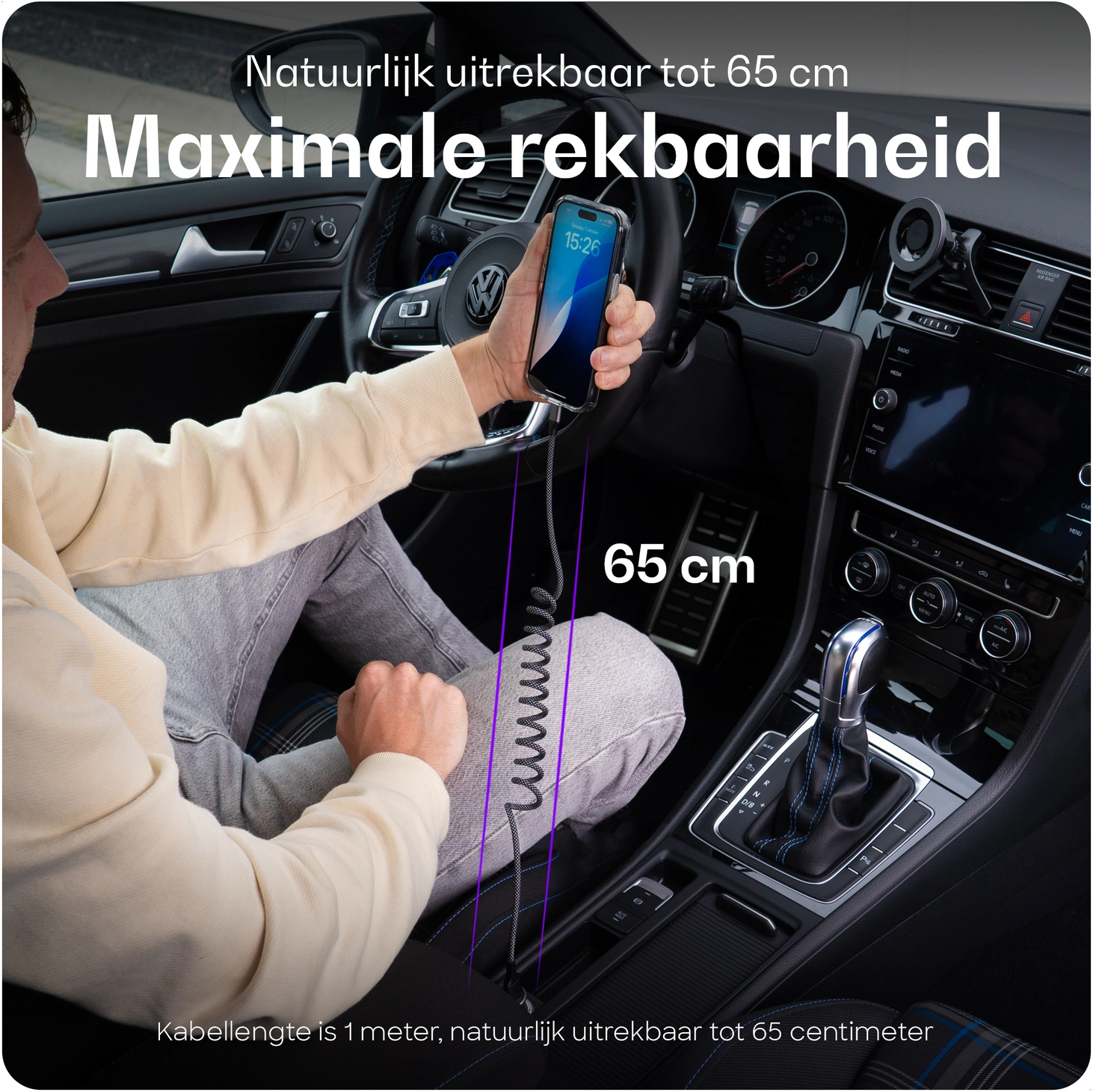 Buddi Flex USB-C naar Lightning Krulsnoer Kabel 12W Fast Charge 1M Zwart afbeelding 7