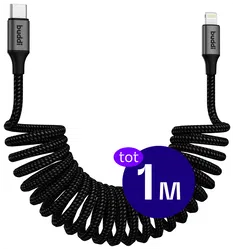 Buddi Flex USB-C naar Lightning Krulsnoer Kabel 12W Fast Charge 1M Zwart afbeelding