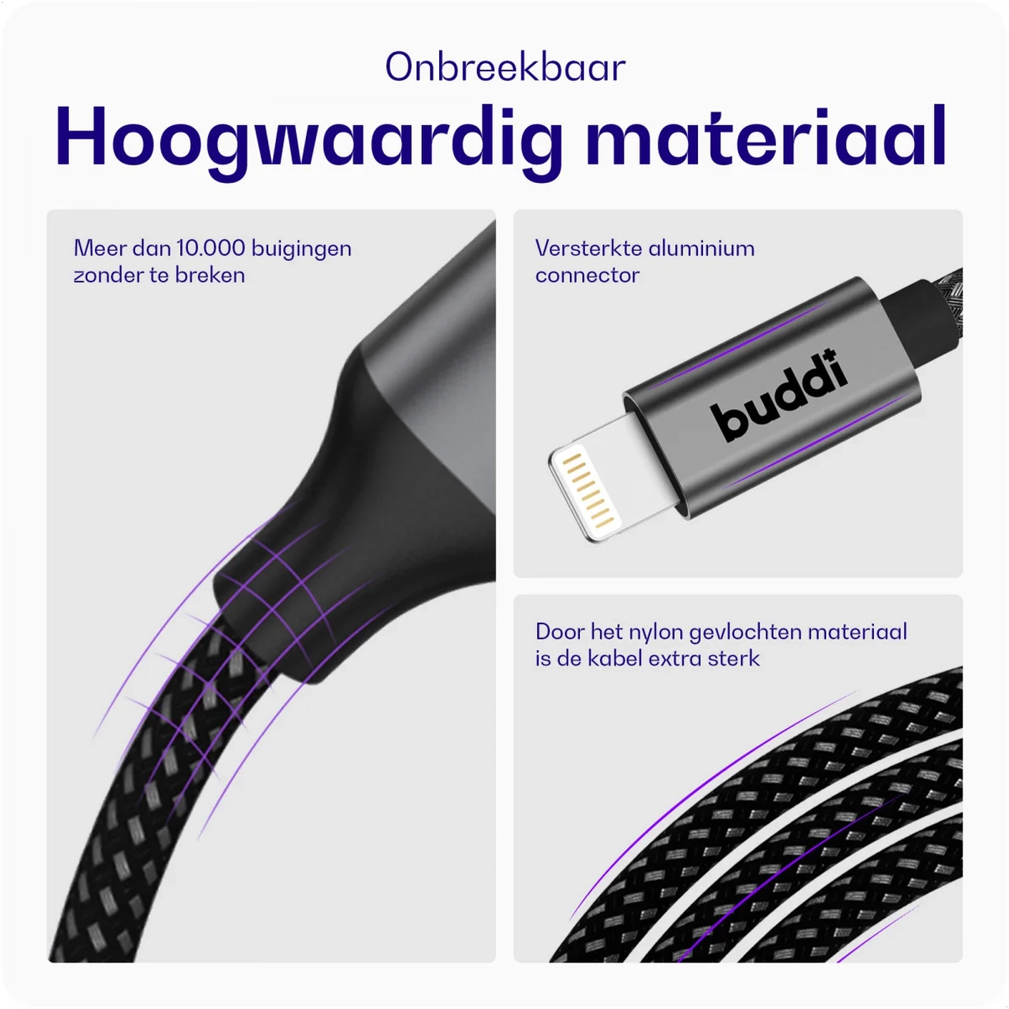 Buddi Flex USB-C naar Lightning Krulsnoer Kabel 12W Fast Charge 1M Zwart afbeelding 8