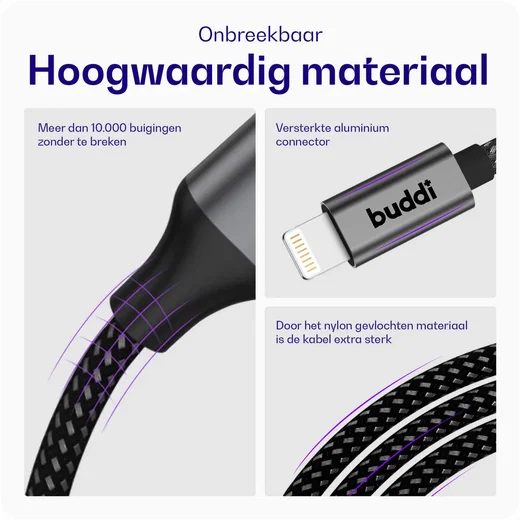 Buddi Flex USB-C naar Lightning Krulsnoer Kabel 12W Fast Charge 1M Zwart afbeelding 8