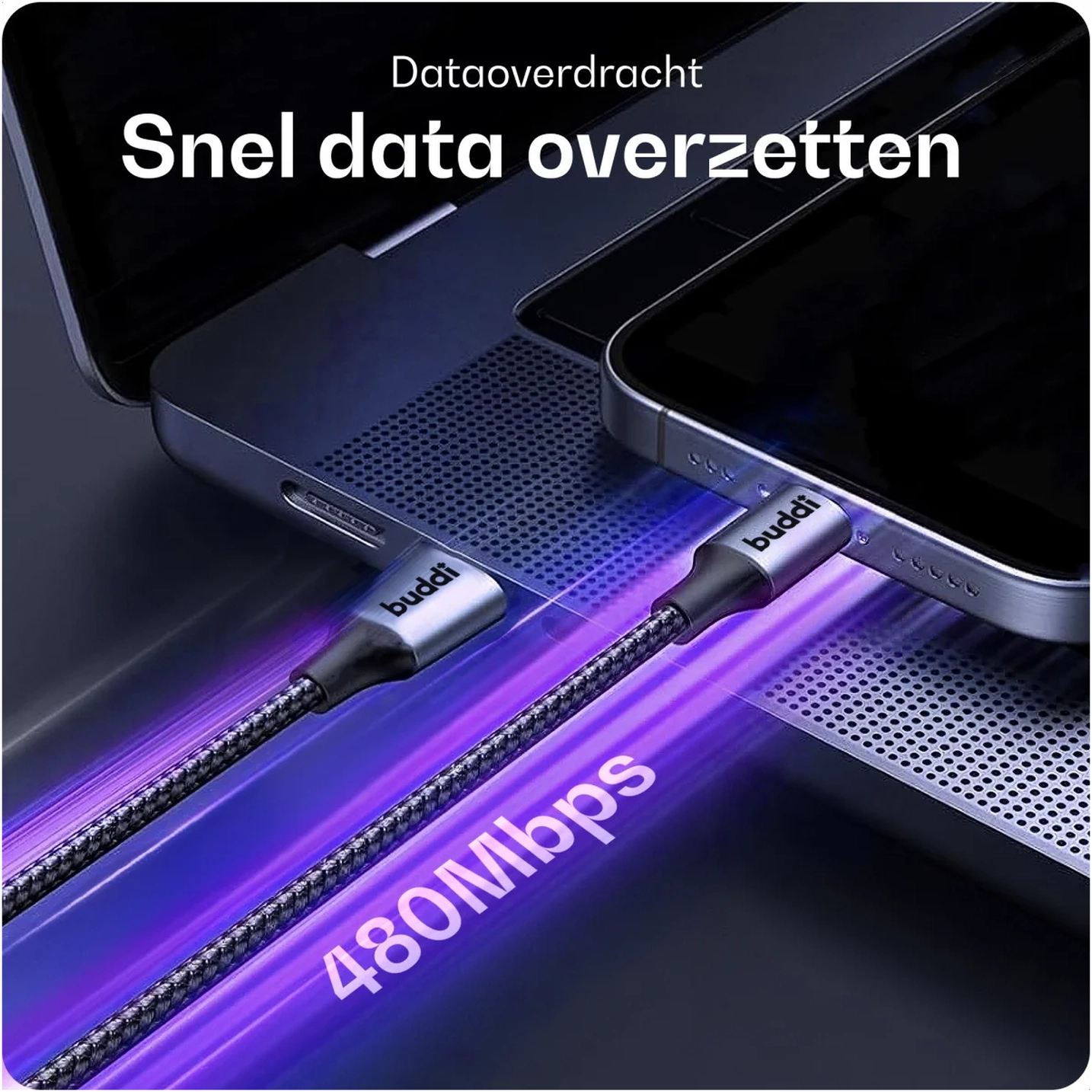 Buddi Flex USB-C naar Lightning Krulsnoer Kabel 12W Fast Charge 1M Zwart afbeelding 9