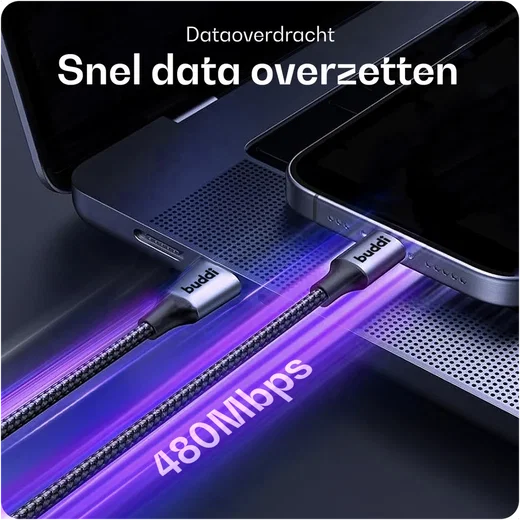 Buddi Flex USB-C naar Lightning Krulsnoer Kabel 12W Fast Charge 1M Zwart afbeelding 9