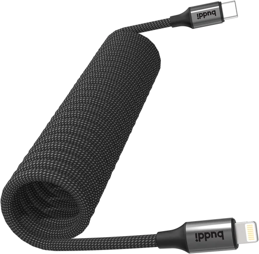 Buddi Flex USB-C naar Lightning Krulsnoer Kabel 12W Fast Charge 1M Zwart afbeelding 14
