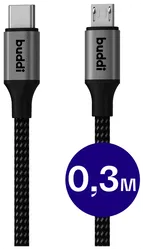 Buddi Flex USB-C naar Micro-USB Kabel 12W Fast Charge 30cm Zwart afbeelding