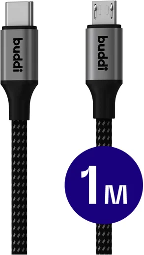Buddi Flex USB-C naar Micro-USB Kabel 12W Fast Charge 1M Zwart afbeelding 1