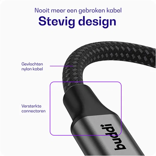 Buddi Flex USB-C naar Micro-USB Kabel 12W Fast Charge 1M Zwart afbeelding 2