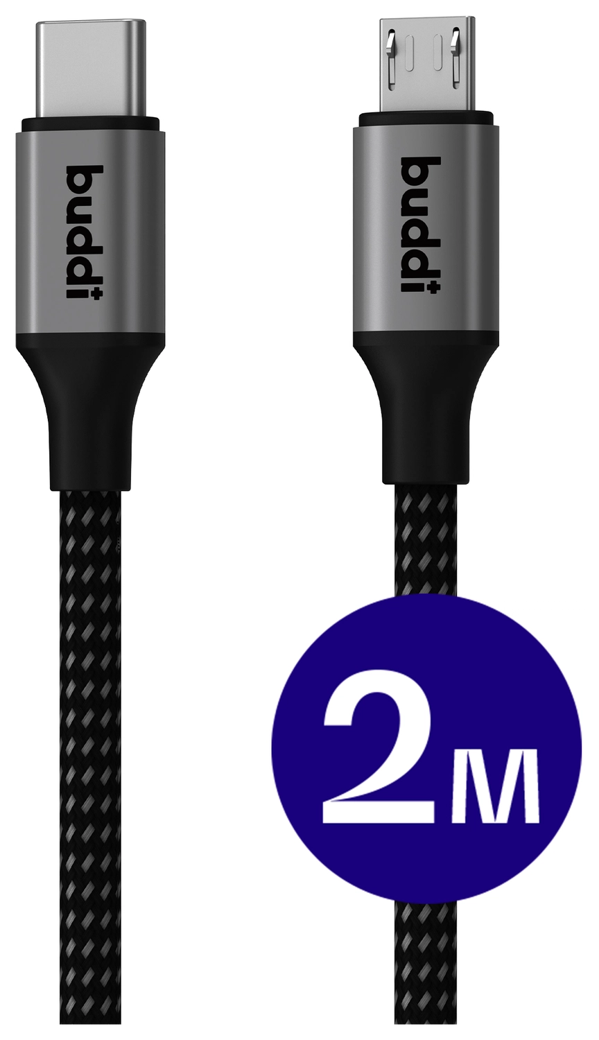 Buddi Flex USB-C naar Micro-USB Kabel 12W Fast Charge 2M Zwart afbeelding 1